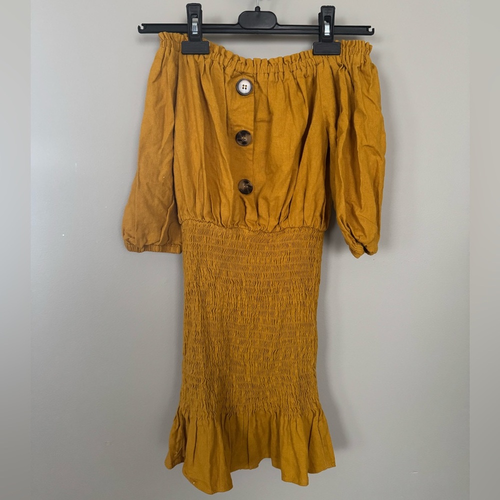Zara Yellow Midi Smocked Pencil Dress